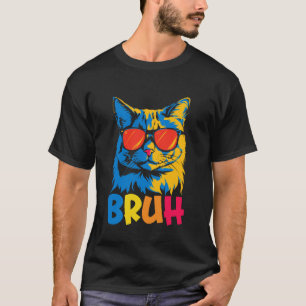 Funny Cat Face Sunglasses Bruh Meme Retro Humour T T-Shirt
