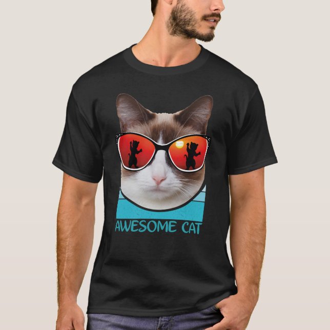 Funny Cat Face With Funky Glasses T-Shirt (Front)