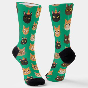 Funny Cat Faces Pattern Crew Socks