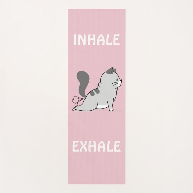 funny cat fart inhale exhale pink yoga mat (Front)