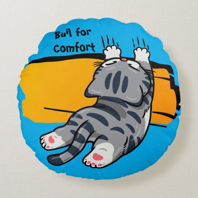 Funny Cat, Fat Cat, Funny Script, Modern Trendy  R Round Pillow (Front)