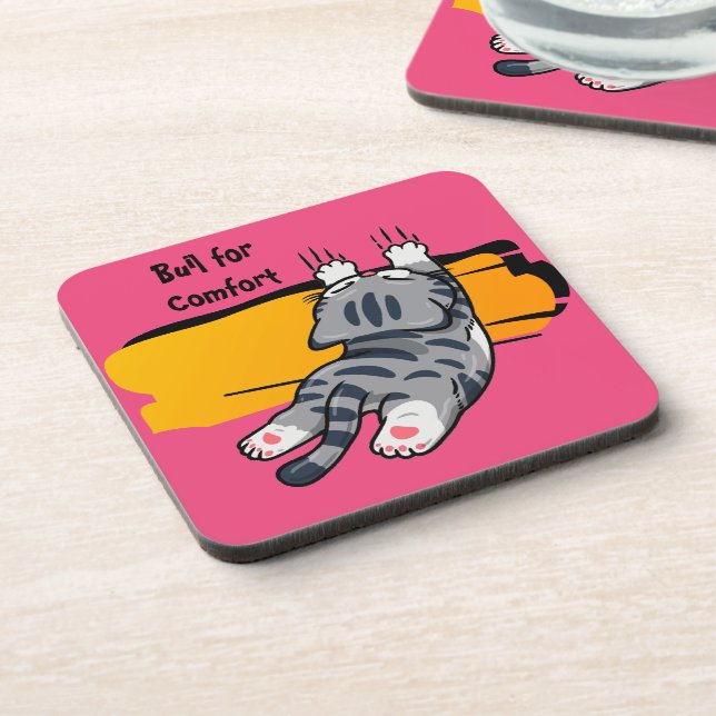 Funny Cat, Fat Cat, Funny Script, Modern Trendy  T Coaster (Left Side)