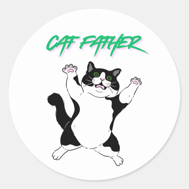 Funny Cat Father Classic Round Sticker (Front)