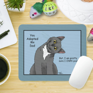 Funny Cat Father’s Day Grey Cat Blue Mouse Pad