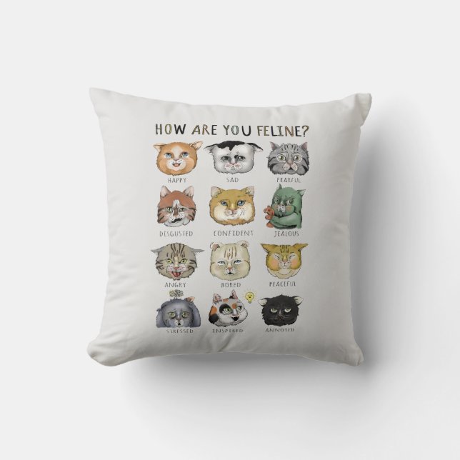 Funny Cat Feelings Chart How Are You Feline? Throw Pillow (Front)