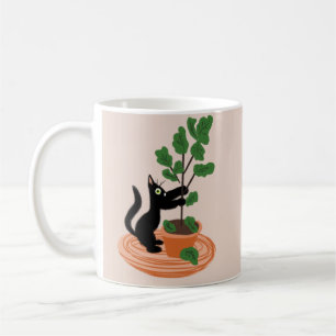 Funny Cat Fig Tree Potted Plants Hand Drawn Coffee Mug
