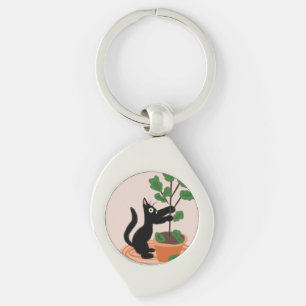 Funny Cat Fig Tree Potted Plants Hand Drawn     Gl Keychain