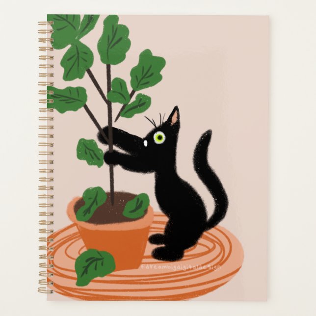 Funny Cat Fig Tree Potted Plants Hand Drawn   Planner (Front)