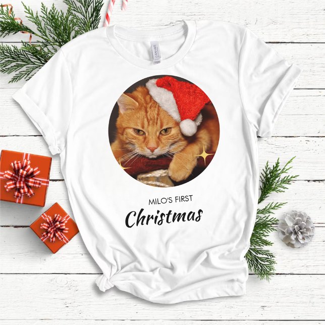 Funny Cat First Christmas Personalized Cat Photo T-Shirt (Creator Uploaded)