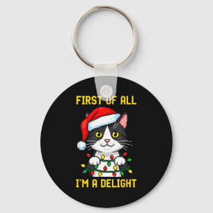 Funny Cat First Of All I'm A Delight Retro Gaming  Keychain