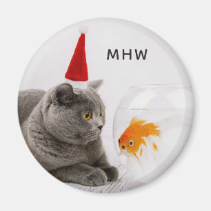 Funny Cat & Fish custom monogram magnet
