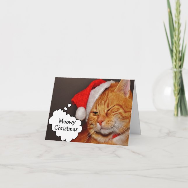 Funny Cat Fleas Navidad Holiday Christmas Card (Front)