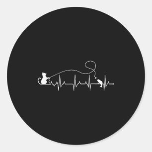 Funny Cat Fly Fishing Fisherman Heartbeat Line Hea Classic Round Sticker