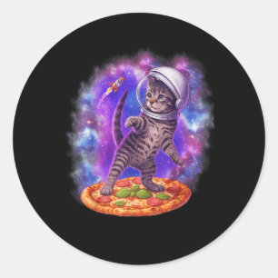 Funny Cat Flying A Pizza Astronaut Kitten Space Ki Classic Round Sticker
