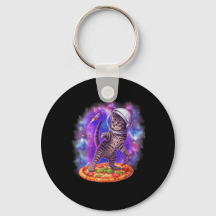 Funny Cat Flying A Pizza Astronaut Kitten Space Ki Keychain