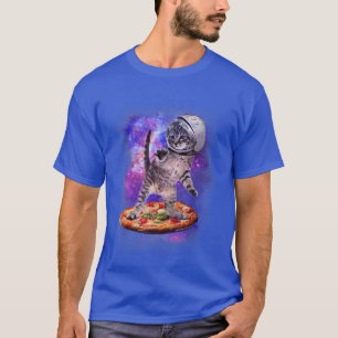 Funny Cat Flying A Pizza Astronaut Kitten Space T-Shirt