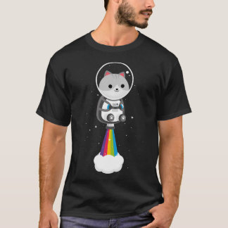 Funny Cat Flying Through Space With Rainbow Jetpac T-Shirt