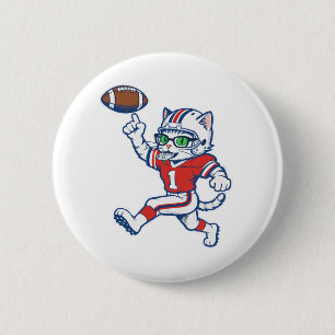 Funny Cat Football Player 2 Inch Round Button