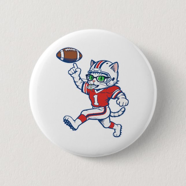 Funny Cat Football Player 2 Inch Round Button (Front)