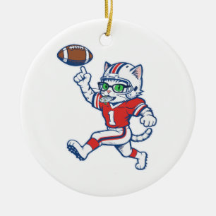 Funny Cat Football Player Ceramic Ornament