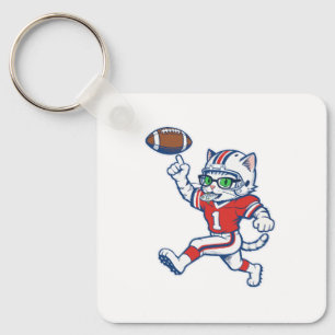 Funny Cat Football Player Keychain