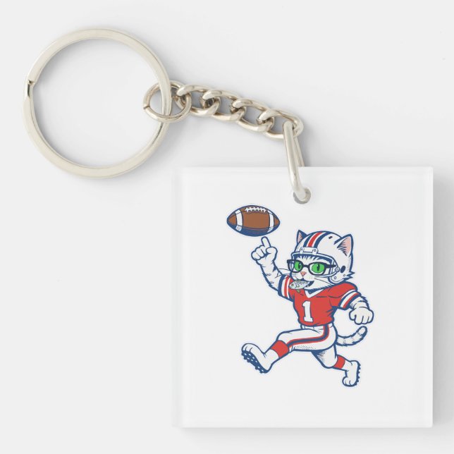 Funny Cat Football Player Keychain (Front)