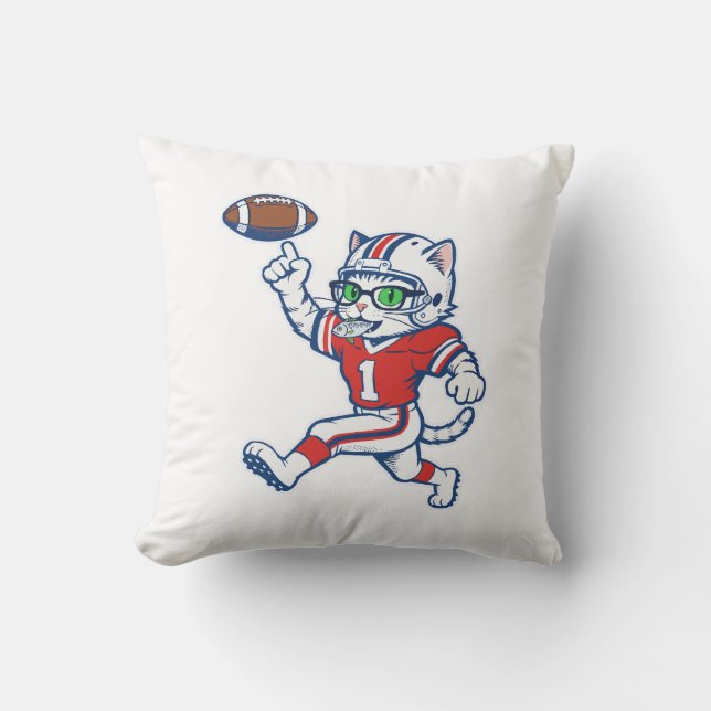 Funny Cat Football Player Throw Pillow (Front)