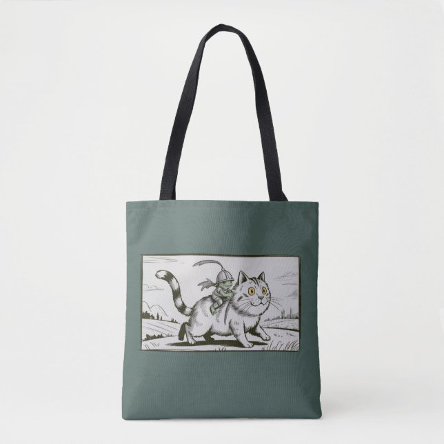 Funny Cat Frog Meme Medieval Vintage  Tote Bag (Front)