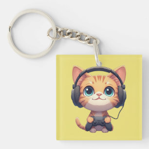 Funny Cat Gamer– Gift for Cat Lovers & Gamers Keychain