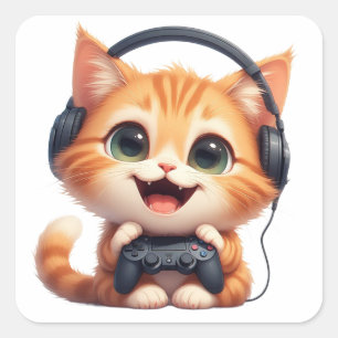 Funny Cat Gamer– Gift for Cat Lovers & Gamers Square Sticker