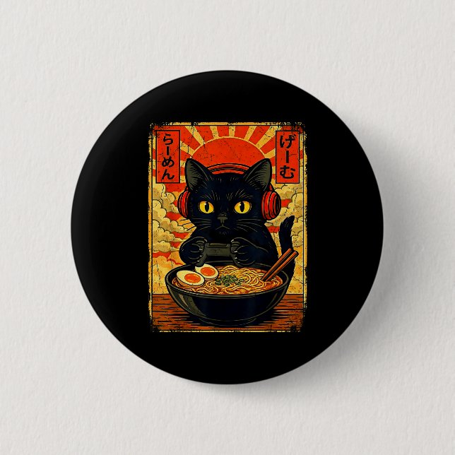 Funny Cat Gamer Men Anime Kawaii Gaming Headset Ca 2 Inch Round Button (Front)