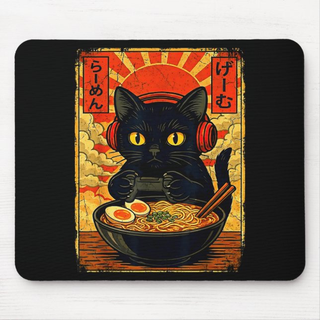 Funny Cat Gamer Men Anime Kawaii Gaming Headset Ca Mouse Pad (Front)