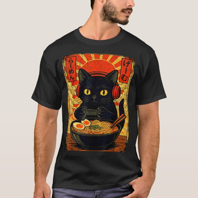 Funny Cat Gamer Men Anime Kawaii Gaming Headset Ca T-Shirt (Front)