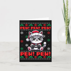 Funny Cat Gamer Pew Video Game Ugly Christmas Boys Card