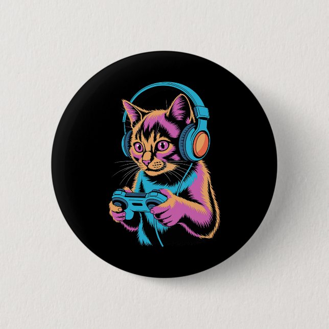 Funny Cat Gaming Video Gamer Cat  2 Inch Round Button (Front)