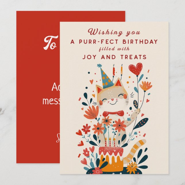 Funny Cat Garden Anniversaire Carte d'invitation (Devant / Derrière)
