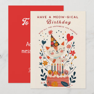 Funny Cat Garden Birthday Invitation Card