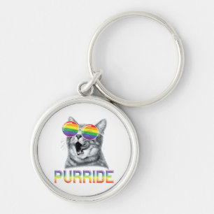 Funny Cat Gay Pride Rainbow Sunglasses LGBTQ Keychain