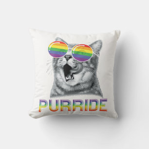 Funny Cat Gay Pride Rainbow Sunglasses LGBTQ Throw Pillow