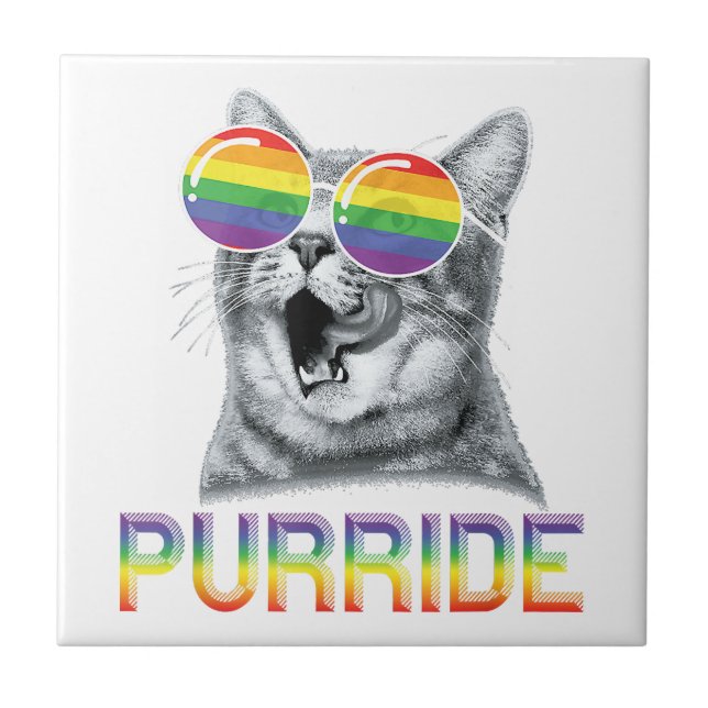 Funny Cat Gay Pride Rainbow Sunglasses LGBTQ  Tile (Front)