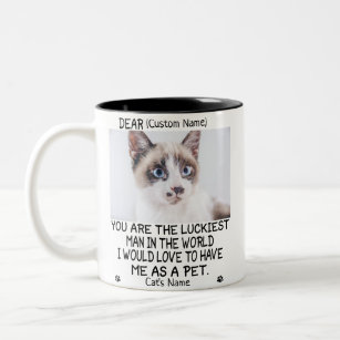 funny cat gift, Personalized cat's photo and name Two-Tone Coffee Mug