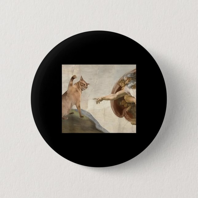 Funny Cat God Creation Of Adam Meme Jesus  2 Inch Round Button (Front)