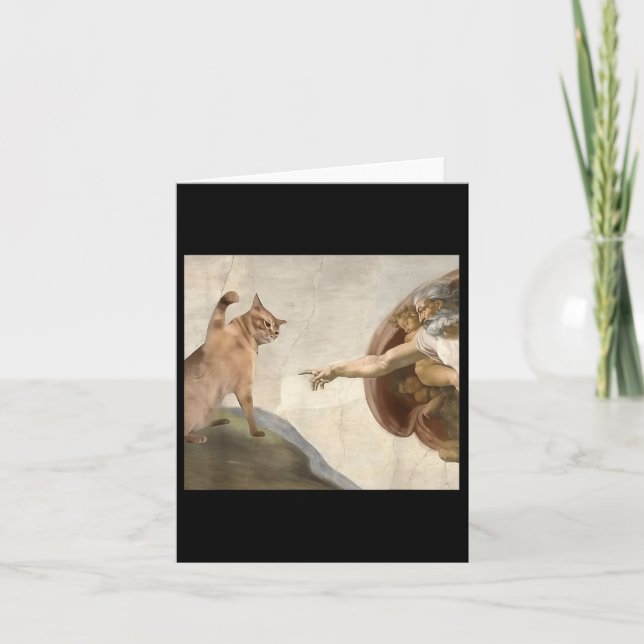 Funny Cat God Creation Of Adam Meme Jesus  Card (Front)