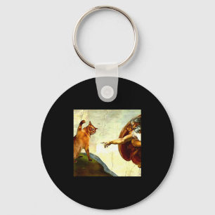 Funny Cat God Creation Of Adam Meme Jesus Christia Keychain