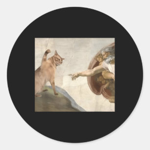 Funny Cat God Creation Of Adam Meme Jesus  Classic Round Sticker