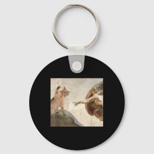 Funny Cat God Creation Of Adam Meme Jesus Keychain
