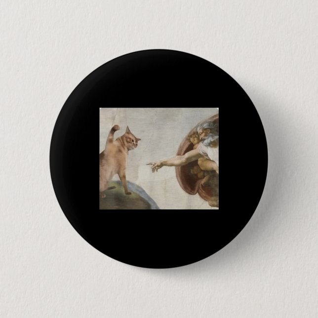 Funny Cat God Creation Of Adam Meme Michelangelo J 2 Inch Round Button (Front)