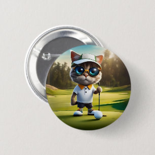 Funny Cat Golf Player, 2 Inch Round Button