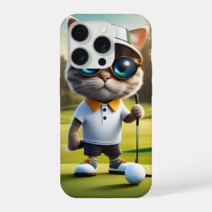 Funny Cat Golf Player, iPhone 15 Pro Case