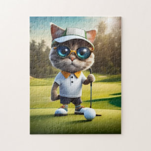 Funny Cat Golf Player, Jigsaw Puzzle